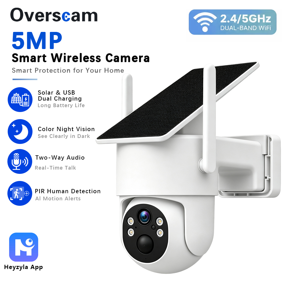 Home Security Wireless Camera - Caméra PTZ solaire 5MP pour surveillance