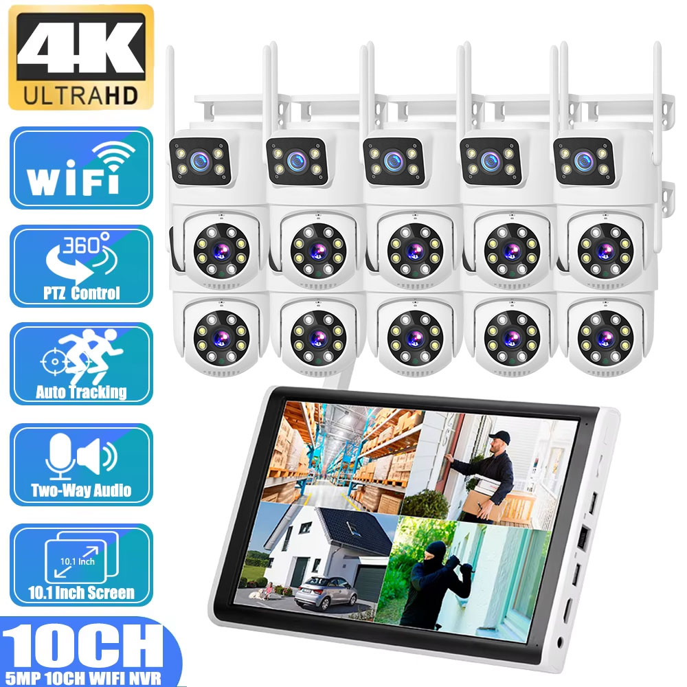 Home Security Wireless Camera - Caméra PTZ à double objectif 8MP
